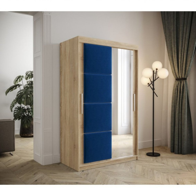 Šatníková skriňa s posuvnými dverami 120 cm TALIA - dub sonoma / modrá