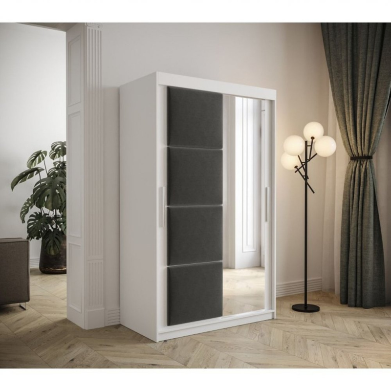 Šatníková skriňa s posuvnými dverami 120 cm TALIA - biela / sivá