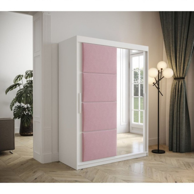 Šatníková skriňa s posuvnými dverami 150 cm TALIA - biela / ružová