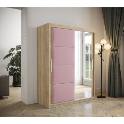Šatníková skriňa s posuvnými dverami 150 cm TALIA - dub sonoma / ružová