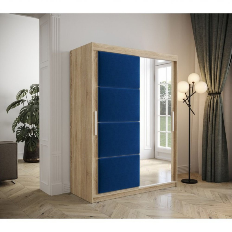 Šatníková skriňa s posuvnými dverami 150 cm TALIA - dub sonoma / modrá