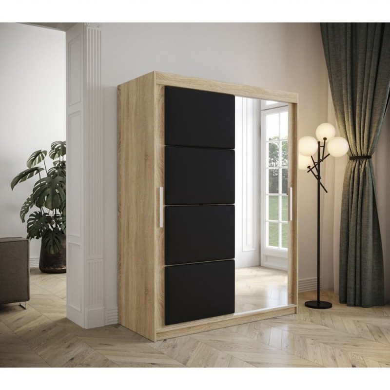 Šatníková skriňa s posuvnými dverami 150 cm TALIA - dub sonoma / čierna