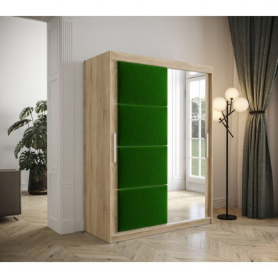 Šatníková skriňa s posuvnými dverami 150 cm TALIA - dub sonoma / zelená