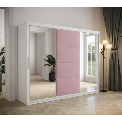 Šatníková skriňa s posuvnými dverami 250 cm TALIA - biela / ružová