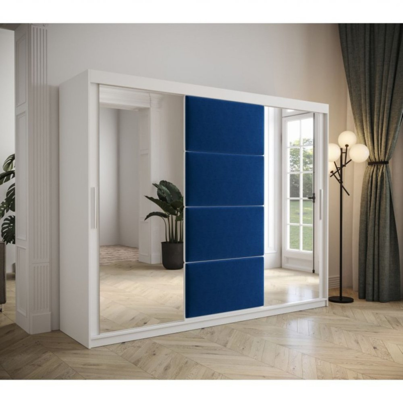 Šatníková skriňa s posuvnými dverami 250 cm TALIA - biela / modrá