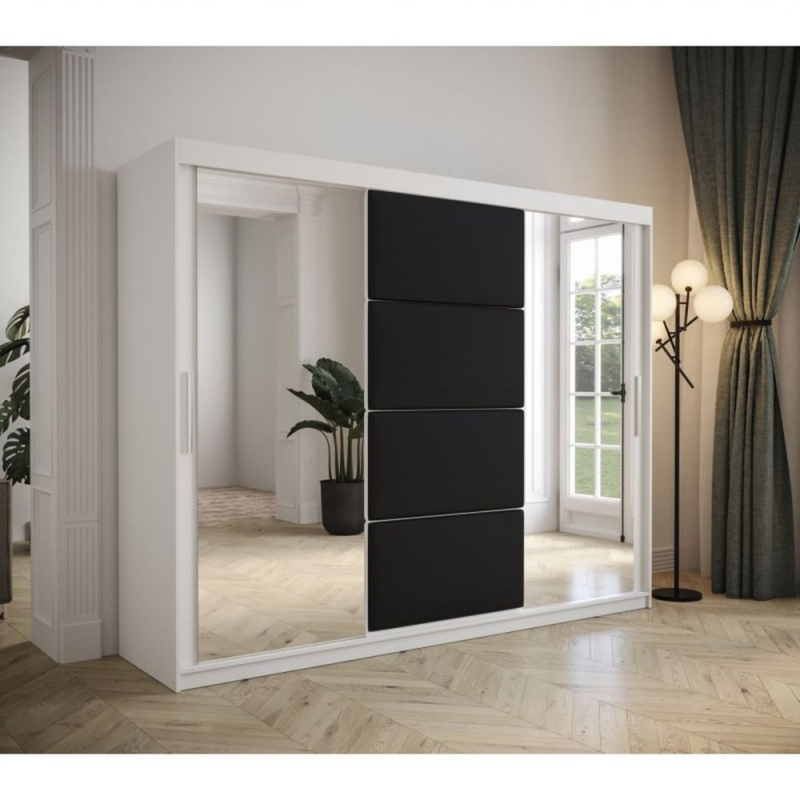 Šatníková skriňa s posuvnými dverami 250 cm TALIA - biela / čierna