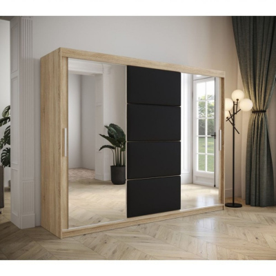 Šatníková skriňa s posuvnými dverami 250 cm TALIA - dub sonoma / čierna