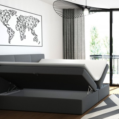 Čalúnená manželská posteľ s úložným priestorom 140x200 BASTIEN - sivá