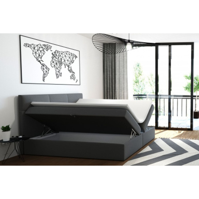 Čalúnená manželská posteľ s úložným priestorom 180x200 BASTIEN - sivá