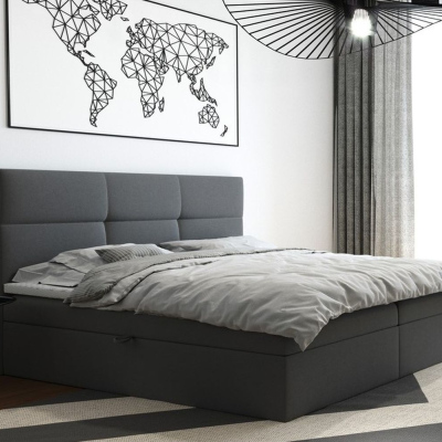 Čalúnená manželská posteľ s úložným priestorom 200x200 BASTIEN - sivá