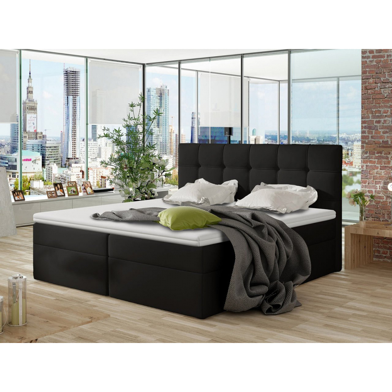 Boxspringová manželská posteľ 180x200 CLARA - čierna eko koža + topper ZDARMA