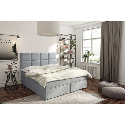 Čalúnená posteľ s úložným priestorom a zásuvkami 140x200 GARIK - modrá