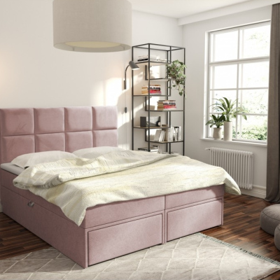 Čalúnená posteľ s úložným priestorom a zásuvkami 200x200 GARIK - staroružová