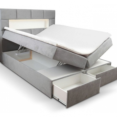 Čalúnená posteľ s úložným priestorom a zásuvkami 140x200 CHARLIE - sivá