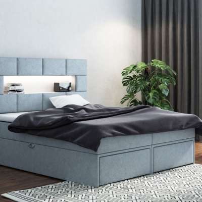 Čalúnená posteľ s úložným priestorom a zásuvkami 160x200 CHARLIE - modrá
