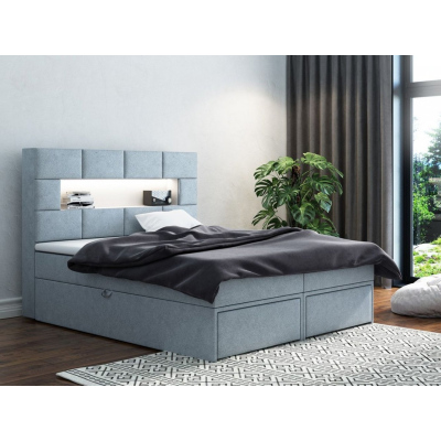 Čalúnená posteľ s úložným priestorom a zásuvkami 160x200 CHARLIE - modrá