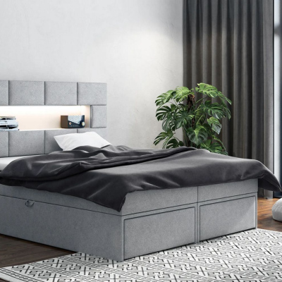 Čalúnená posteľ s úložným priestorom a zásuvkami 180x200 CHARLIE - sivá
