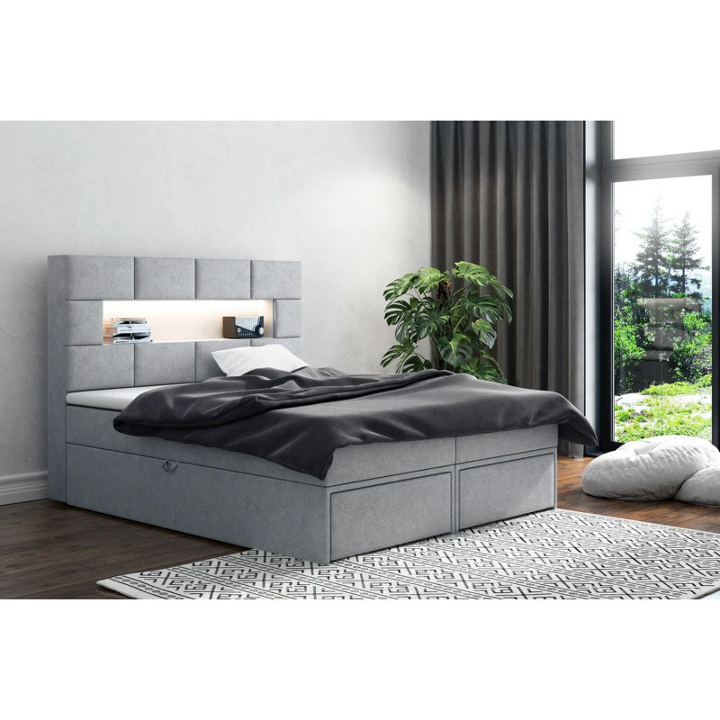 Čalúnená posteľ s úložným priestorom a zásuvkami 200x200 CHARLIE - sivá