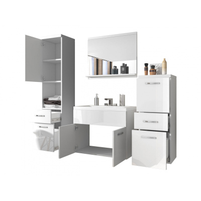 Kúpeľňová zostava s umývadlom WINNA - dub sonoma / lesklá biela + batéria Platino ZDARMA