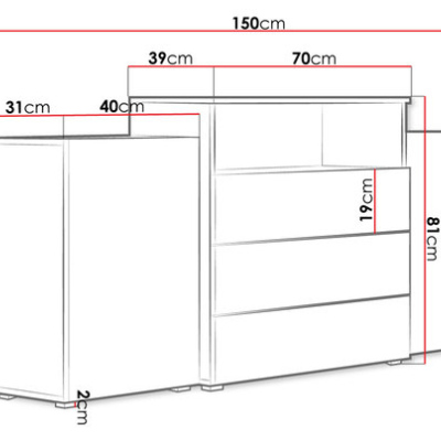 Kombinovaná komoda ZORINA - dub wotan / lesklá biela