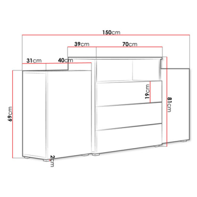 Kombinovaná komoda ZORINA - dub wotan / lesklá biela