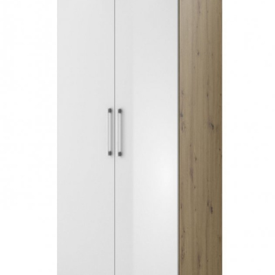 Dvojdverová šatníková skriňa OLIKA - šírka 90 cm, biela / dub artisan