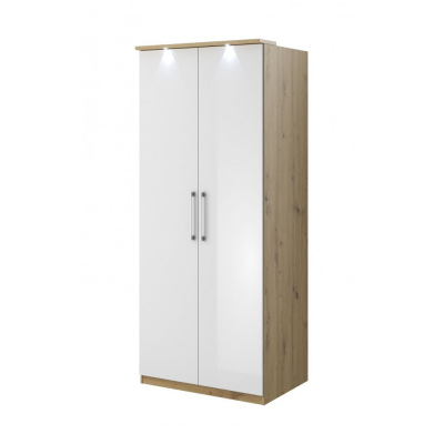 Dvojdverová šatníková skriňa OLIKA - šírka 90 cm, biela / dub artisan