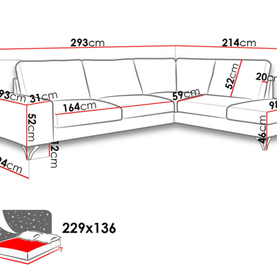 Rozkladacia sedačka s úložným priestorom LANSING 2 - šedá, ľavý roh
