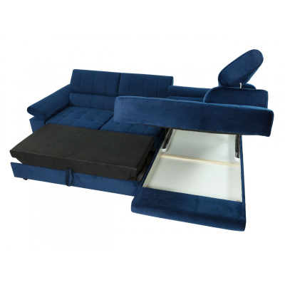 Rohová rozkladacia sedačka s úložným priestorom OKLAHOMA - modrá, pravý roh