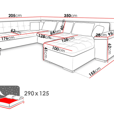 Rohová sedacia súprava do U s LED podsvietením NELLI 1 - šedá ekokoža / čierna, pravý roh