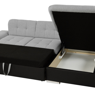 Rohová sedačka s úložným priestorom MARLA - čierna ekokoža / tmavá šedá, pravý roh