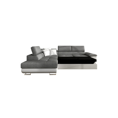 Rozkladacia sedačka s úložným priestorom SAN DIEGO - čierna ekokoža / šedá, pravý roh