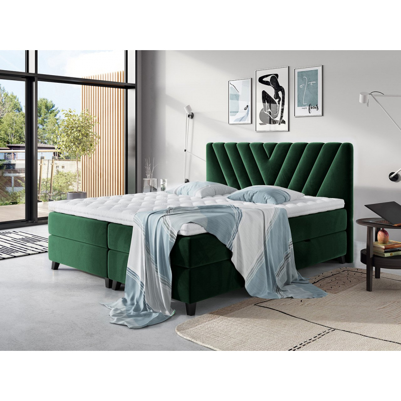 Boxspringová posteľ 160x200 CAITLYN - zelená + topper ZDARMA