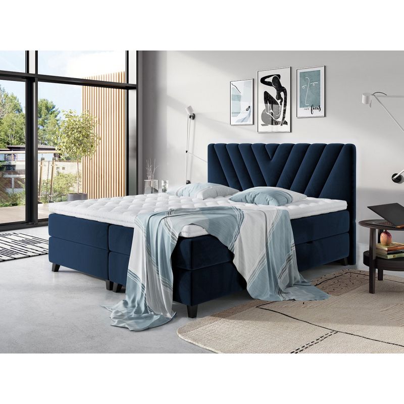 Boxspringová posteľ 160x200 CAITLYN - modrá + topper ZDARMA