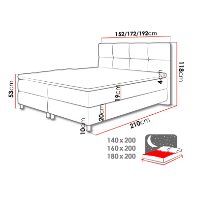 Boxspringová posteľ 180x200 CAMRIN - zelená + topper ZDARMA