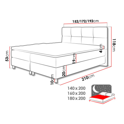 Boxspringová posteľ 180x200 CAMRIN - modrá + topper ZDARMA