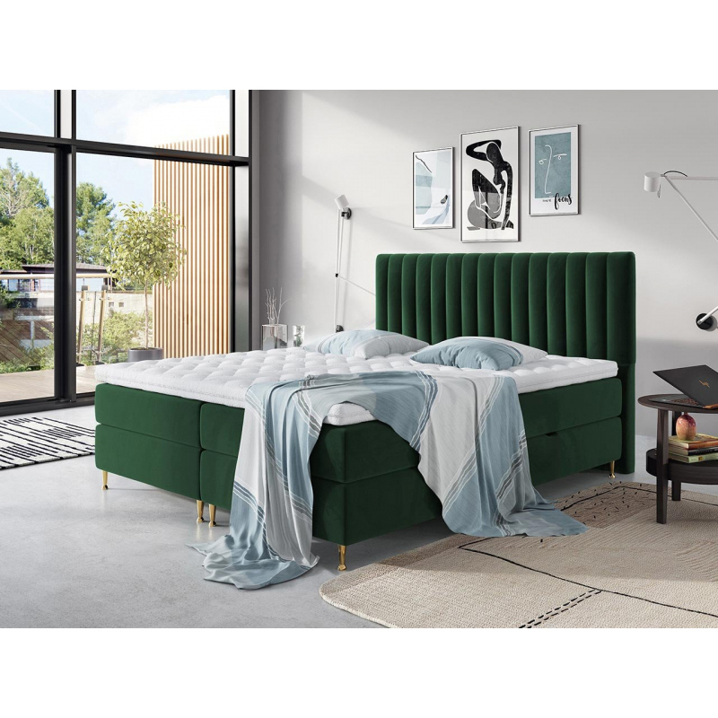 Boxspringová posteľ 140x200 CANDICE - zelená + topper ZDARMA