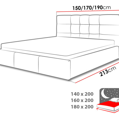 Čalúnená manželská posteľ 180x200 GLENDALE 1 - svetlosivá