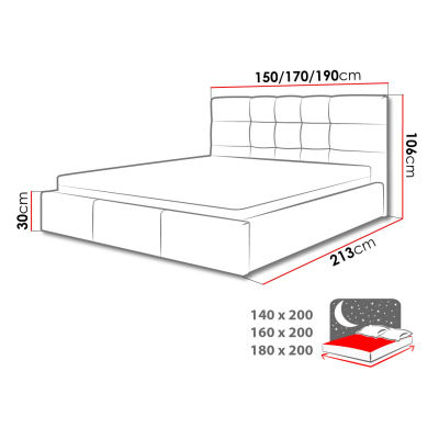Čalúnená manželská posteľ 180x200 GLENDALE 2 - svetlosivá