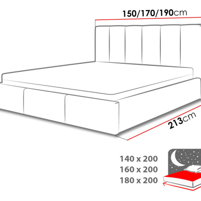 Čalúnená manželská posteľ 180x200 LUBBOCK 1 - tmavosivá