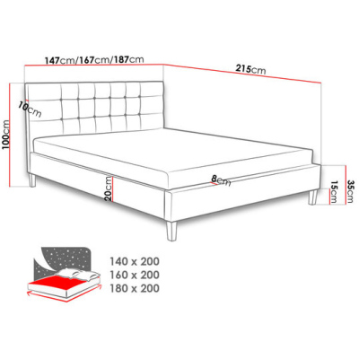 Čalúnená posteľ bez matraca 180x200 cm NEWARK - svetlosivá