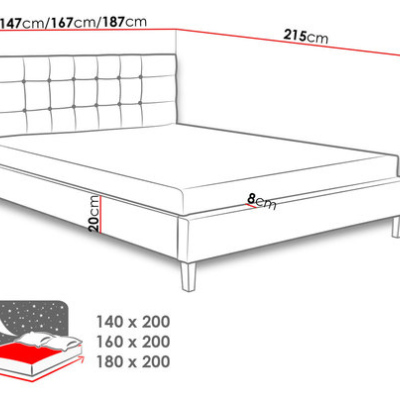 Čalúnená posteľ bez matraca 160x200 cm NEWARK - sivá