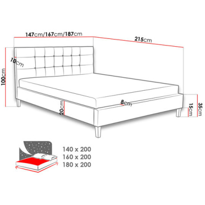 Čalúnená posteľ bez matraca 140x200 cm NEWARK - sivá