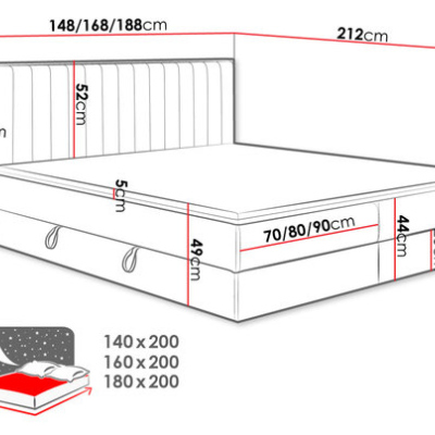 Kontinentálna posteľ 140x200 DURHAM - hnedá / sivá + topper ZDARMA