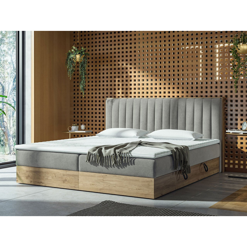 Kontinentálna posteľ 160x200 DURHAM - hnedá / sivá + topper ZDARMA