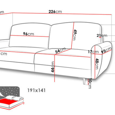 Rozkladacia pohovka s úložným priestorom GREENSBORO - červená