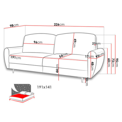 Rozkladacia pohovka s úložným priestorom GREENSBORO - červená