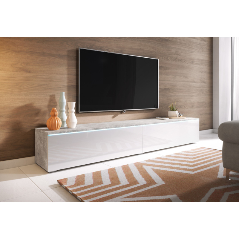 TV stolík CERIEE 180 - betón / biela lesklá