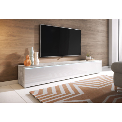 TV stolík CERIEE 180 - betón / biela lesklá