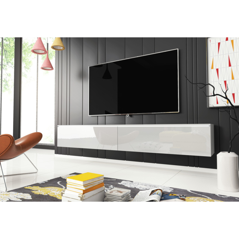 TV stolík CERIEE 180 - biela / biela lesklá